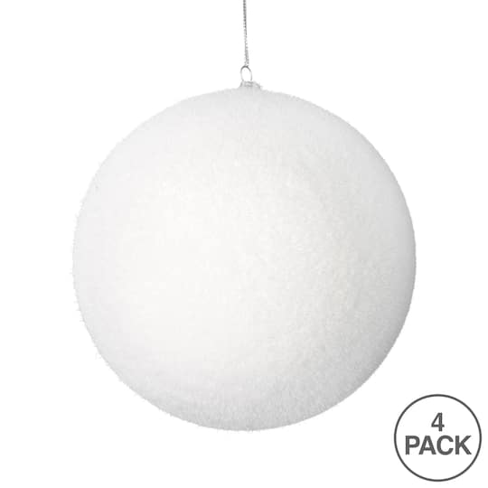 Vickerman 5" White Flocked Ball Ornaments, 4ct.